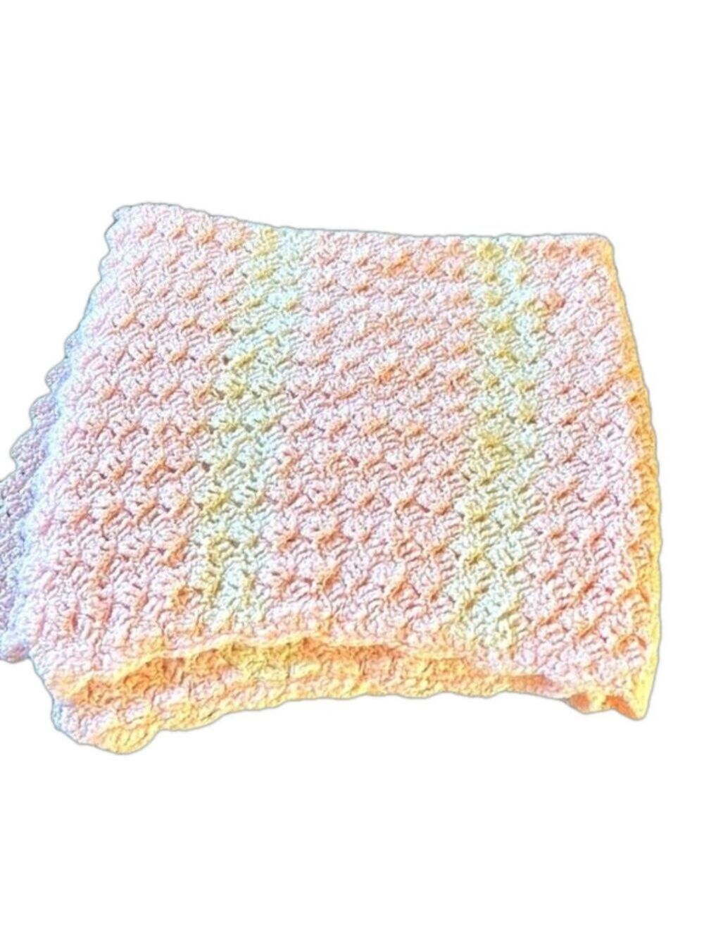 32”X40 pink and white throw/baby knit blanket